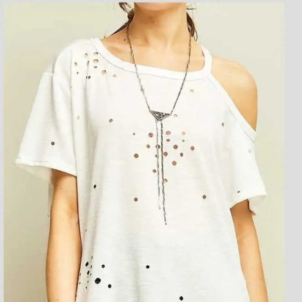 Distressed one shoulder top
